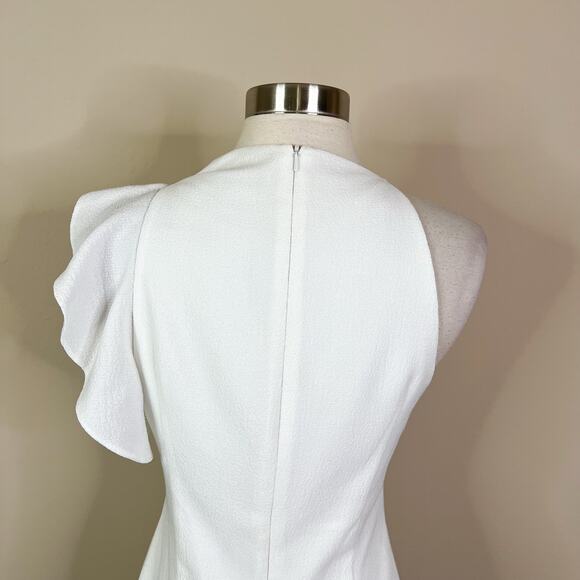 Black Halo | Pabla White High Neck Ruffle Designer Chic Bridal Sleeveless Dress - Picture 8 of 11